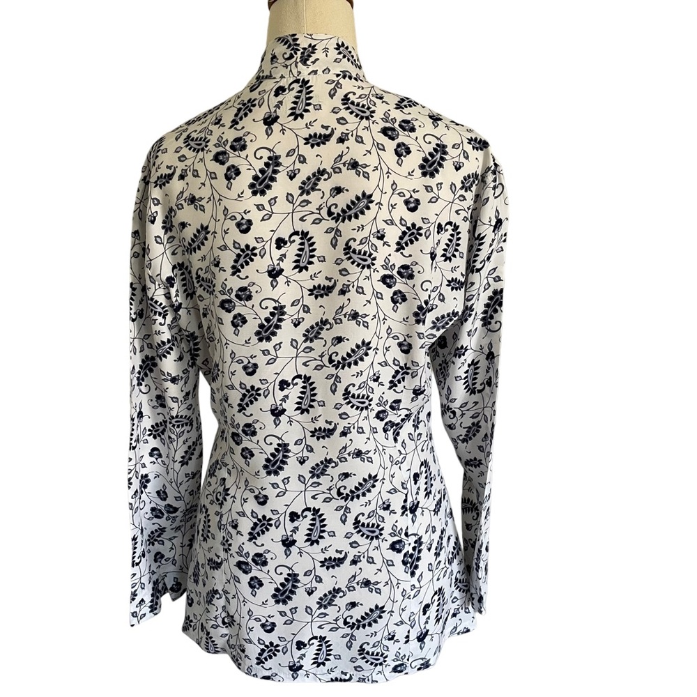 ESPRIT Sz S Blue paisley design on soft cotton button down shirt collarless - Picture 6 of 10